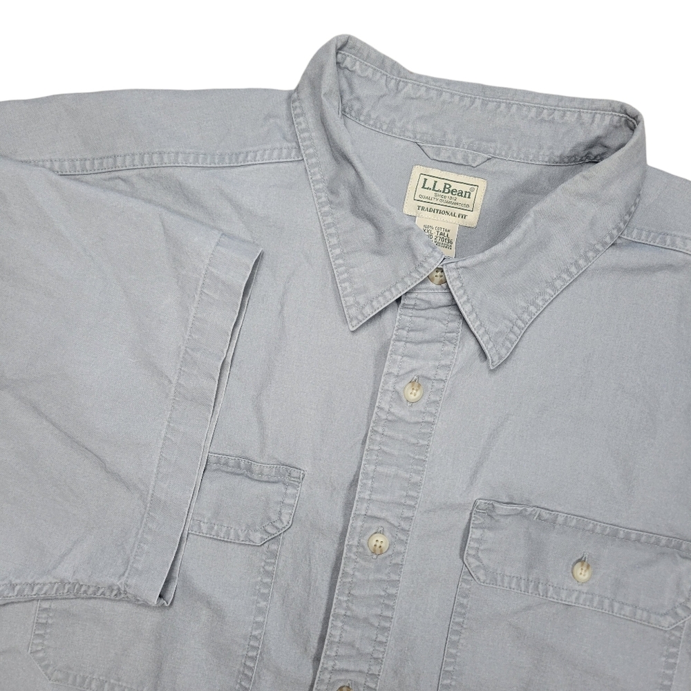 LL Bean Work Shirt Men XXLT Tall Gray Canvas Traditional Fit Short Sleeve 270136